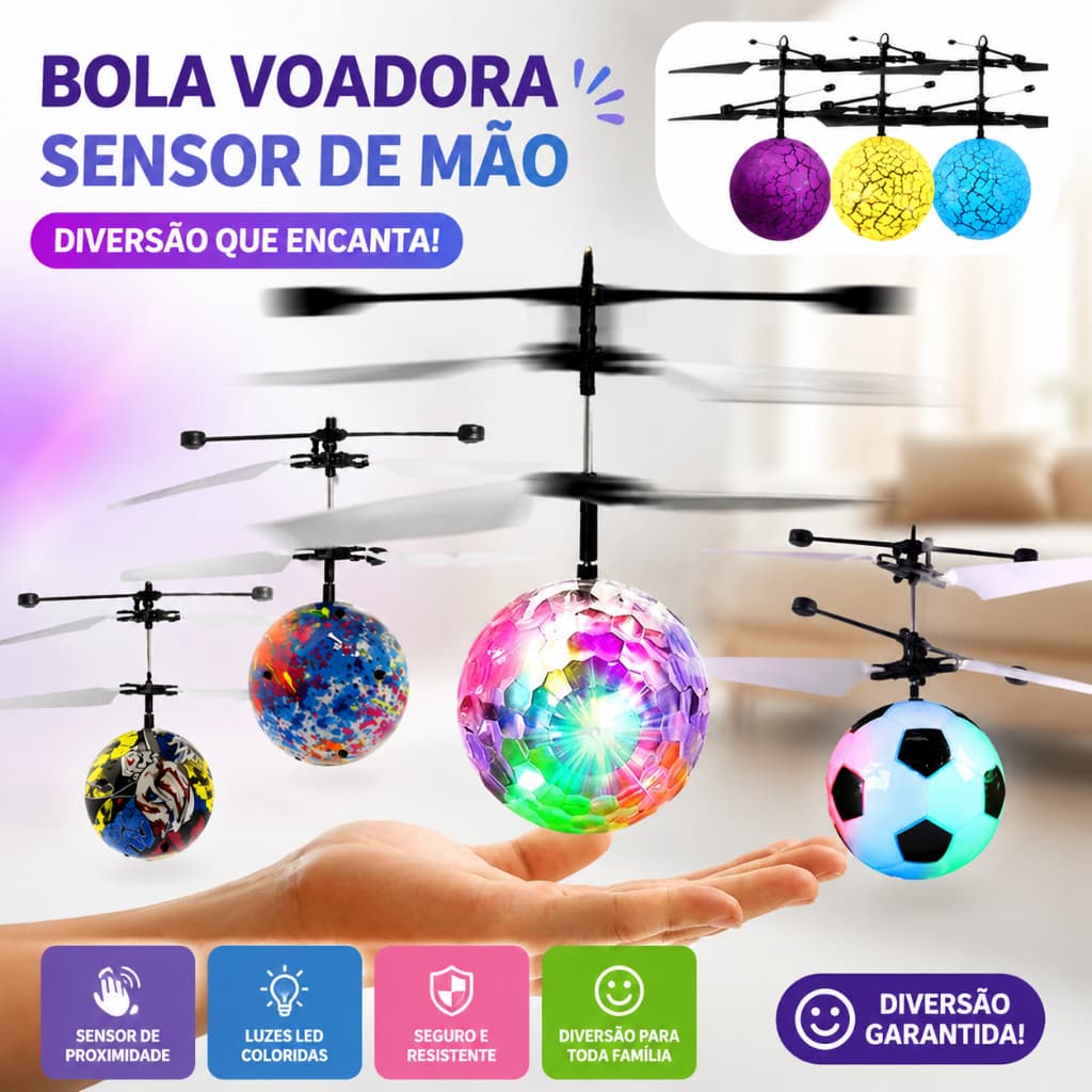 Bola Voadora LED Infantil Sensor de Mão Brinquedo Educativo Hover Ball Voadora Mágica Presente Crianças