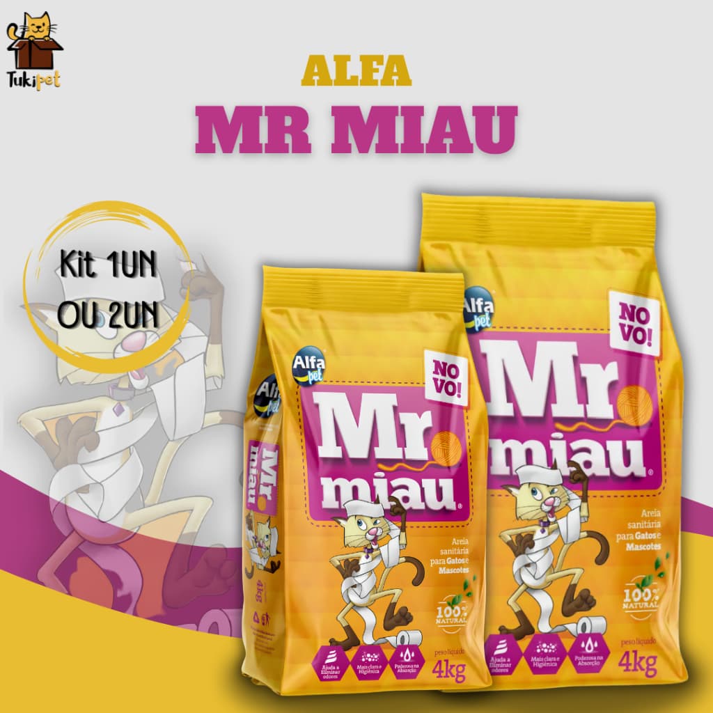 Areia Sanitária Higiênica Para Gatos Anti Odor Mr Miau Sem Perfume Pacote de 4kg