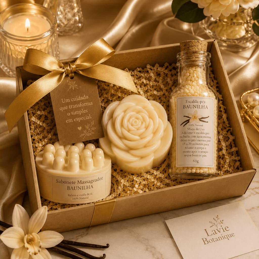 Kit Spa Presente Feminino Vela Aromática Água de Lençóis Sabonete Massageador Escalda Pés Luxo