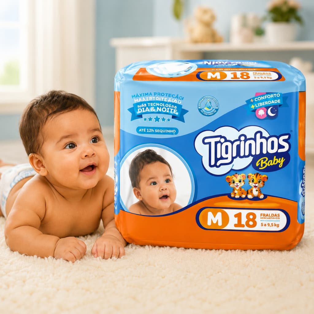 Fralda Tigrinhos Baby Descartavel Infantil Mega Absorção  Antivazamento criança Bebe Recem Nascido