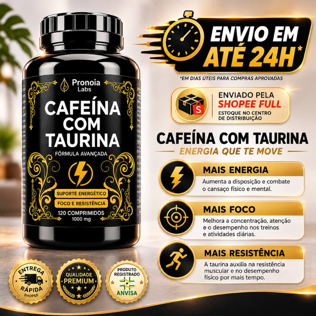 Termogênico Cafeína com Taurina 120 Comprimidos Energia Foco Pré Treino Alta Performance