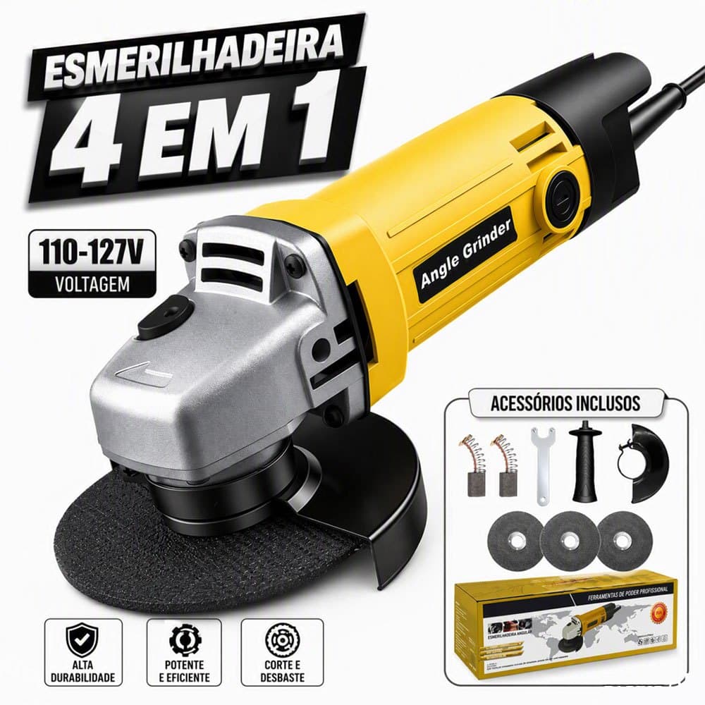 Esmerilhadeira Angular com Fio 110-127V/220V 1100W Profissional Alta Potência para Corte Lixamento e Acabamento