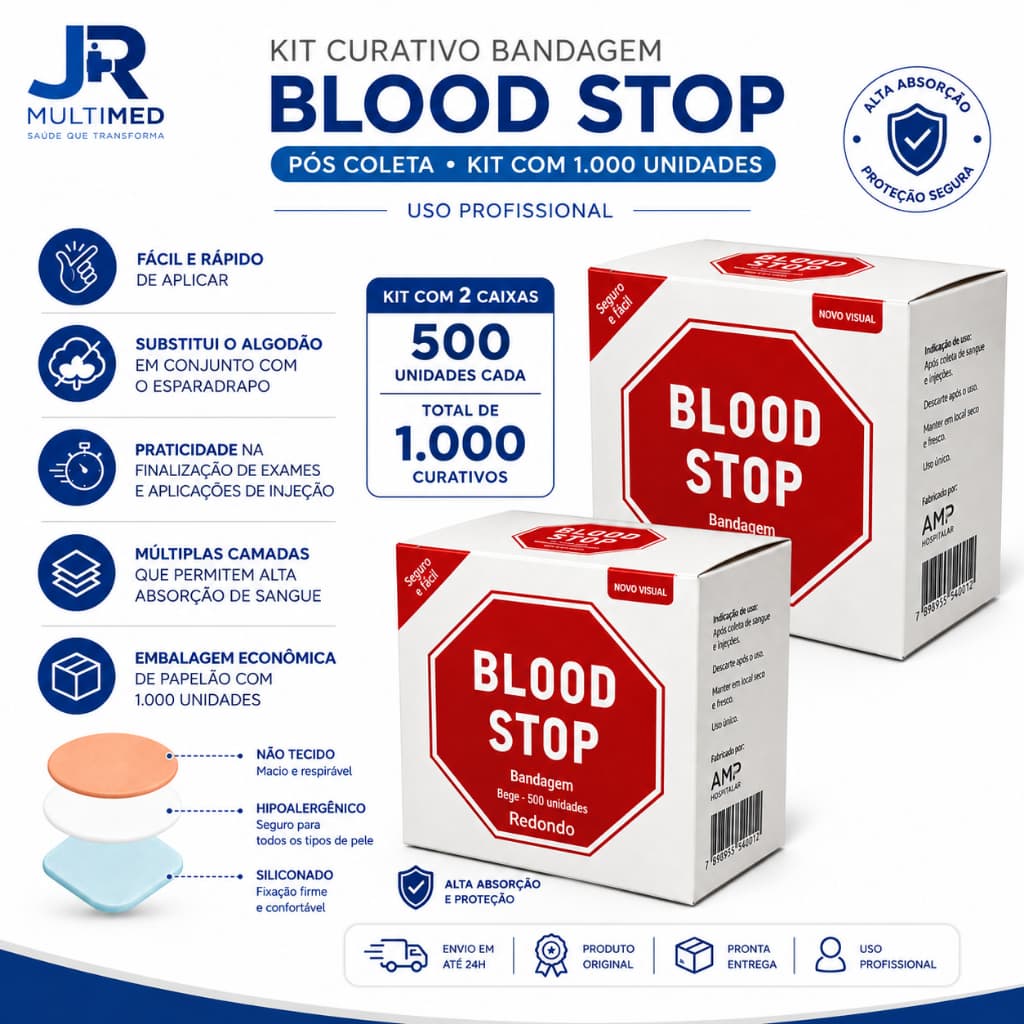 KIT CURATIVO BANDAGEM PÓS COLETA BLOOD STOP - AMP - KIT C/ 1000 Unidades