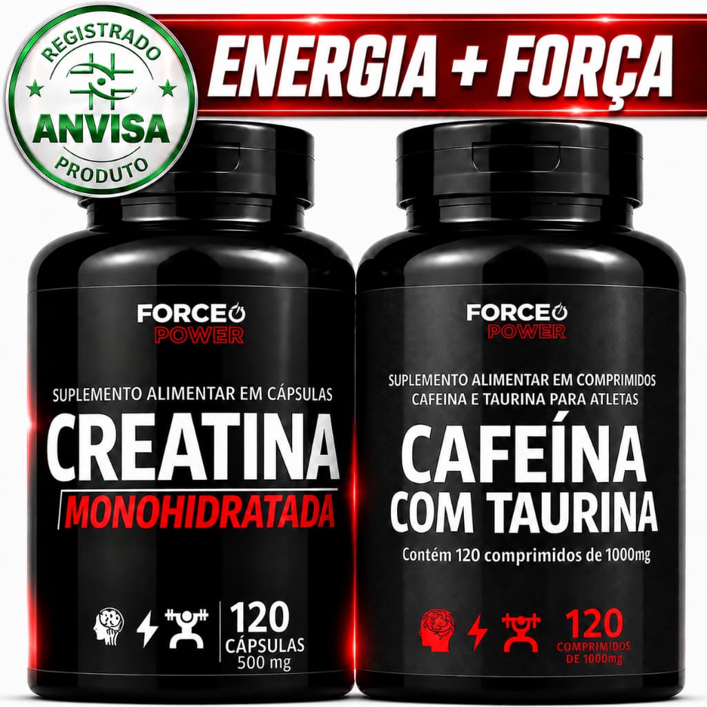 Creatina Monohidrata + Cafeína com Taurina Kit Termogênico Pré Treino Ganho Massa - ENVIO IMEDIATO
