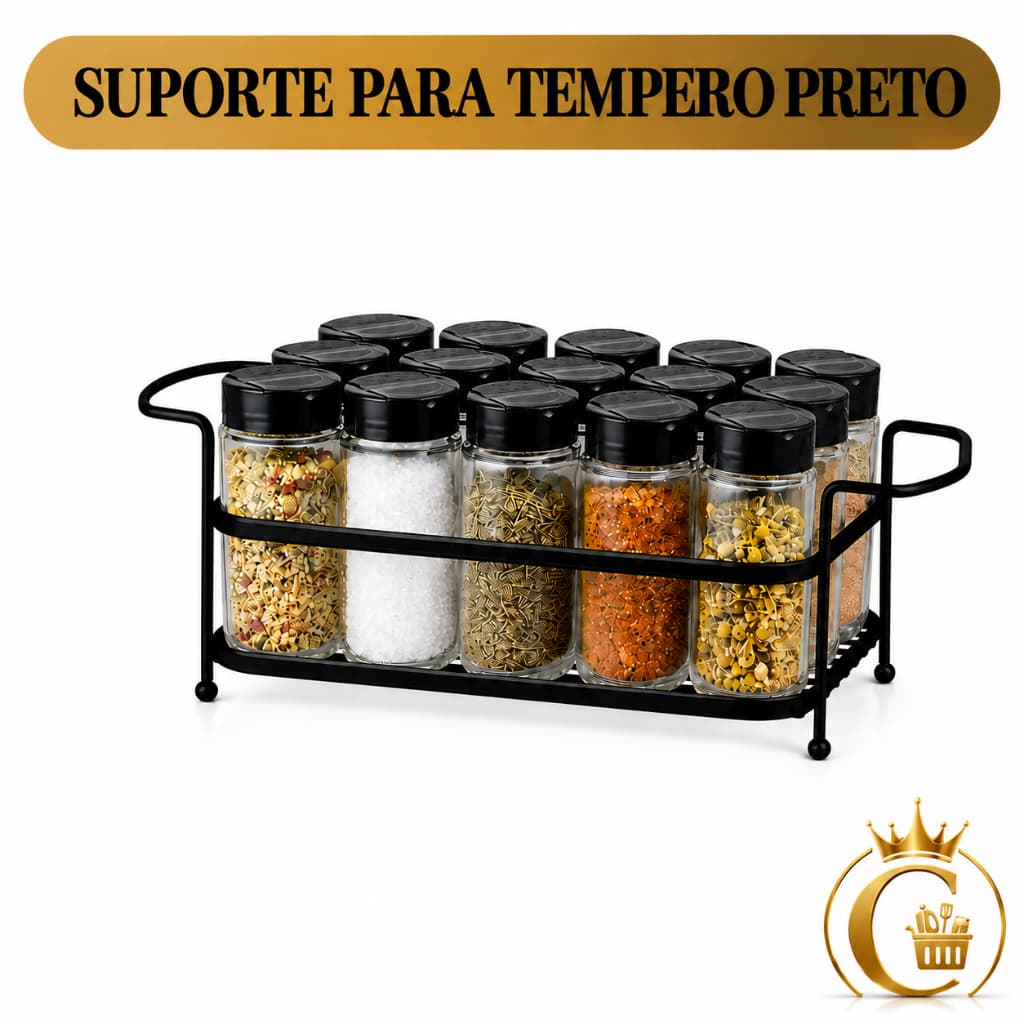 Suporte para Temperos e Condimentos Preto Organizador de Cozinha