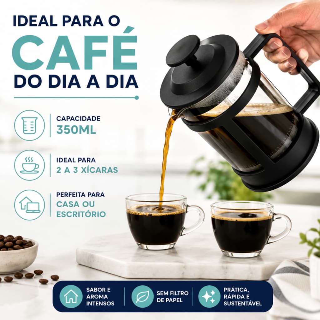 Cafeteira Francesa Cremeira Café Expresso Leite Cremoso em Vidro e Inox Portátil