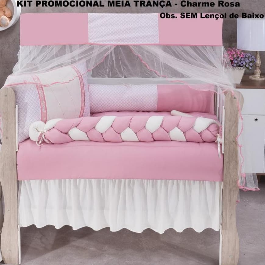 Kit Enxoval Berço Bebê Completo 9 Peças Americano e Nacional Lateral Trançado Charme Rose
