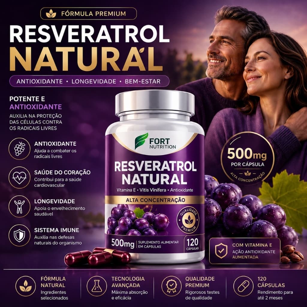 Resveratrol Cápsulas 500mg + Vitamina E | 100% Puro | Original | Uso Diário
