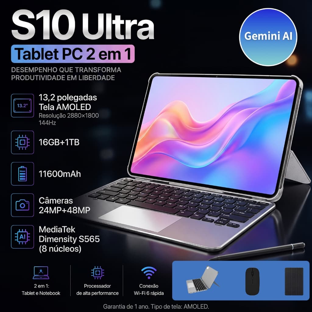 YINBER 2-in-1 Tablet Mate S10 Ultra Windows Android | 16GB + 1TB | 13.2" 120Hz screen | 5G Dual Chip | 11600mAh battery
