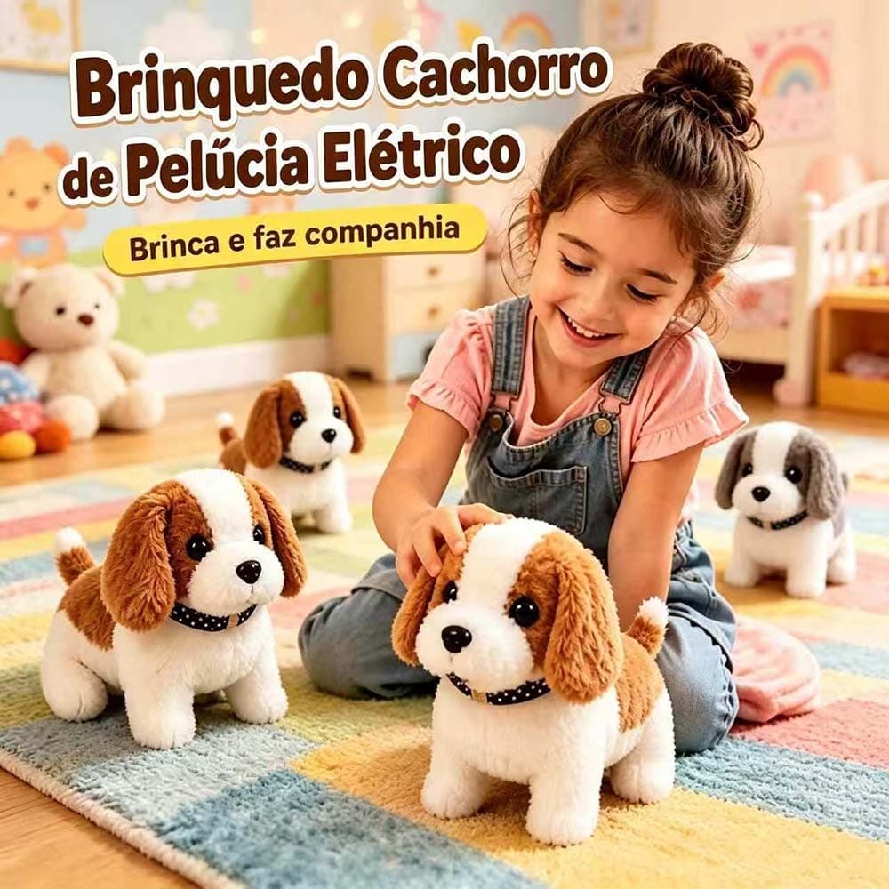 Cachorro de Pelúcia Elétrico - Anda, Abana Rabo e Late, Funciona à Bateria, Presente para Crianças！