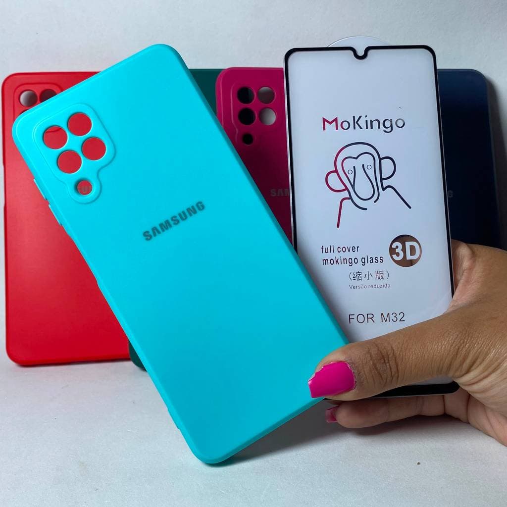 Capa M32 (Com Logo) + Película 3D Samsung Capinha Case Protetora Celular Silicone