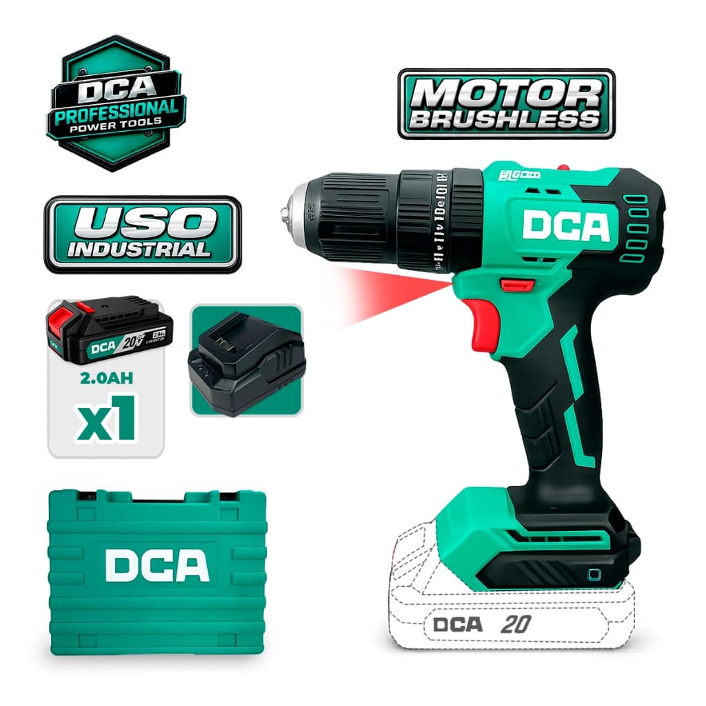 Parafusadeira Furadeira Impacto DCA 20V 2Ah Brushless Sem Fio Torque Maleta Industrial Profissional