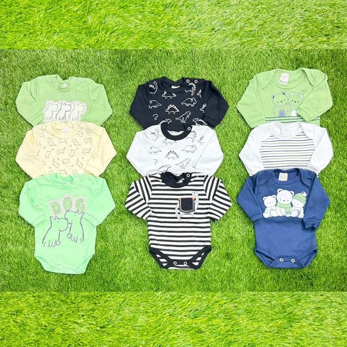 Kit de 3 Body Manga Longa para bebê masculino em suedine de algodão, maternidade, enxoval, conforto do bebê