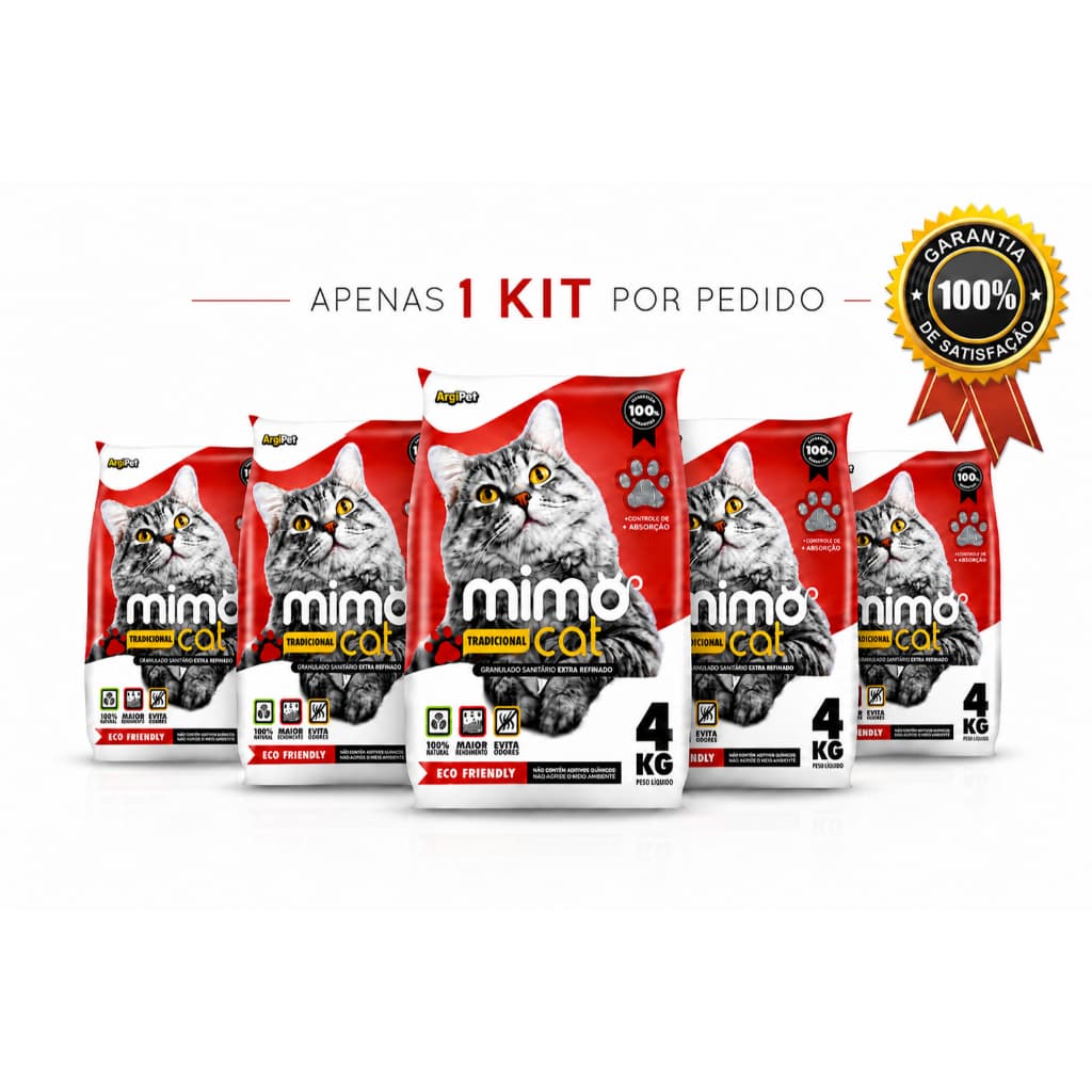 KIT 5 Areias Sanitárias para Gato 20KG Mimocat Tradicional Higiênica Super Absorvente Anti-Odor Natural Biodegradável