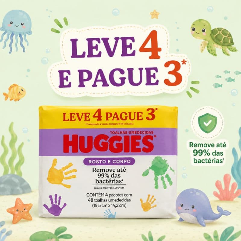 lenços umedecidos Huggies baby  4x48unid. ECONÔMICO para o corpo todo