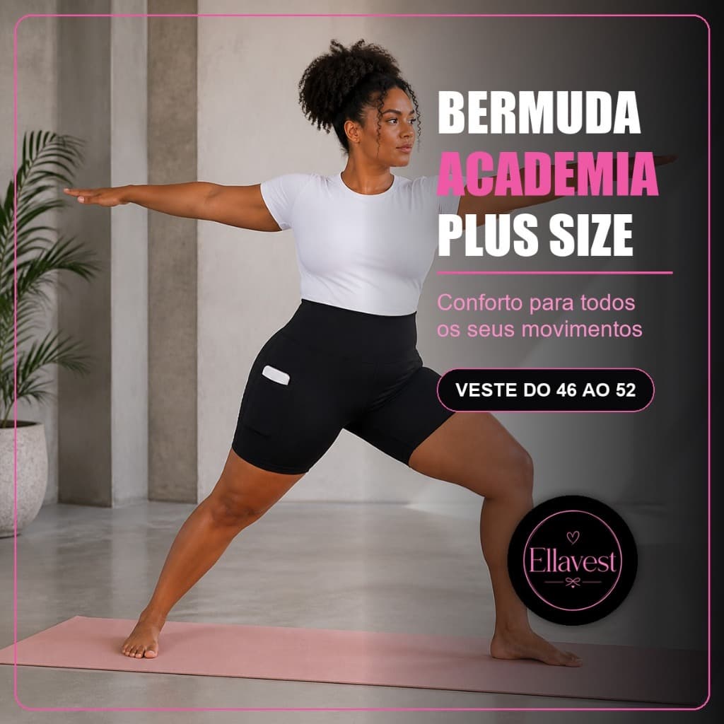 Bermuda Plus Size Fitness Com Bolso Feminina Cós Alto Roupa de Academia Short Legging Treino Curve veste do 46 ao 52