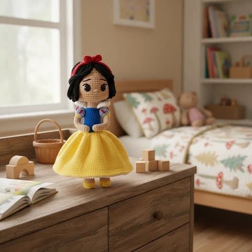 Boneca De Crochê Branca De Neve Amigurumi Princesa Disney Articulada