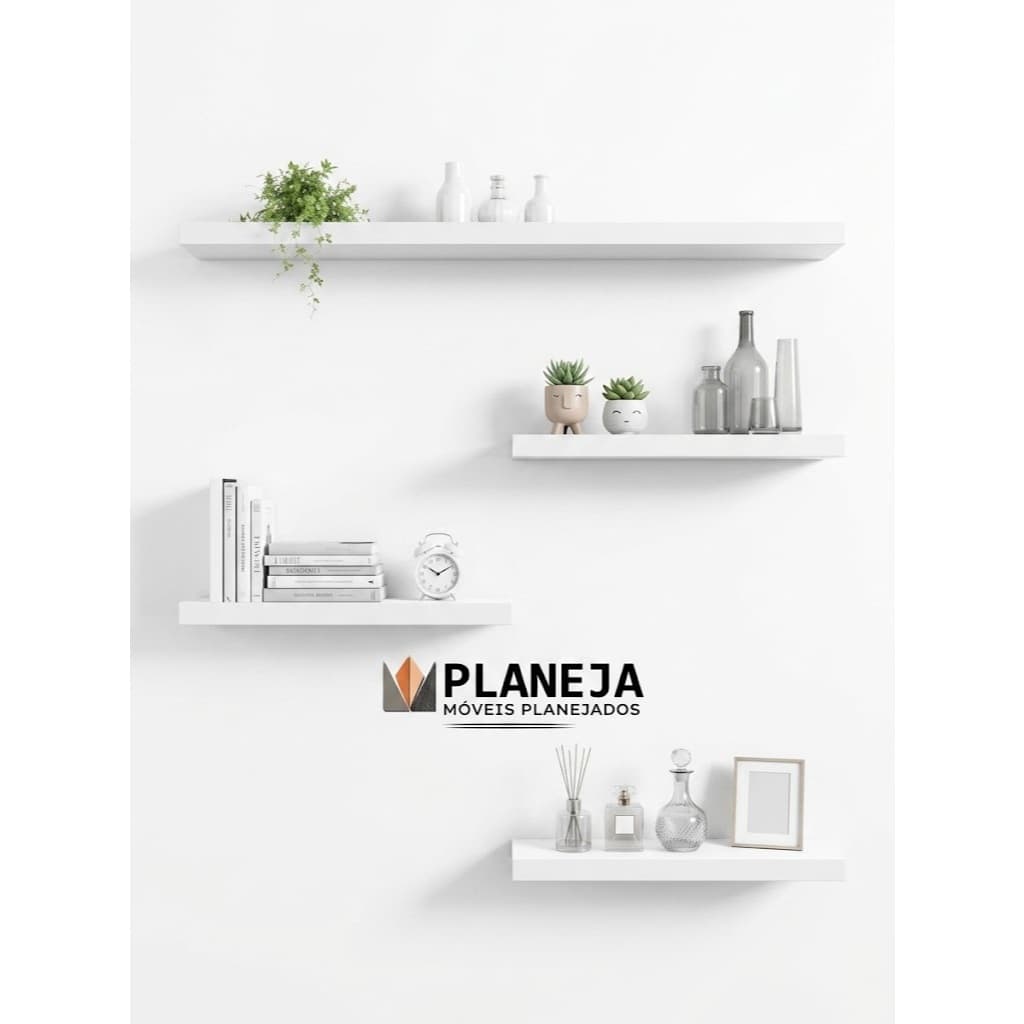 Prateleiras MDF 110x20cm - Branca - Freijó  - Preta 15mm  |  Com ou Sem Suporte Invisível | Parede