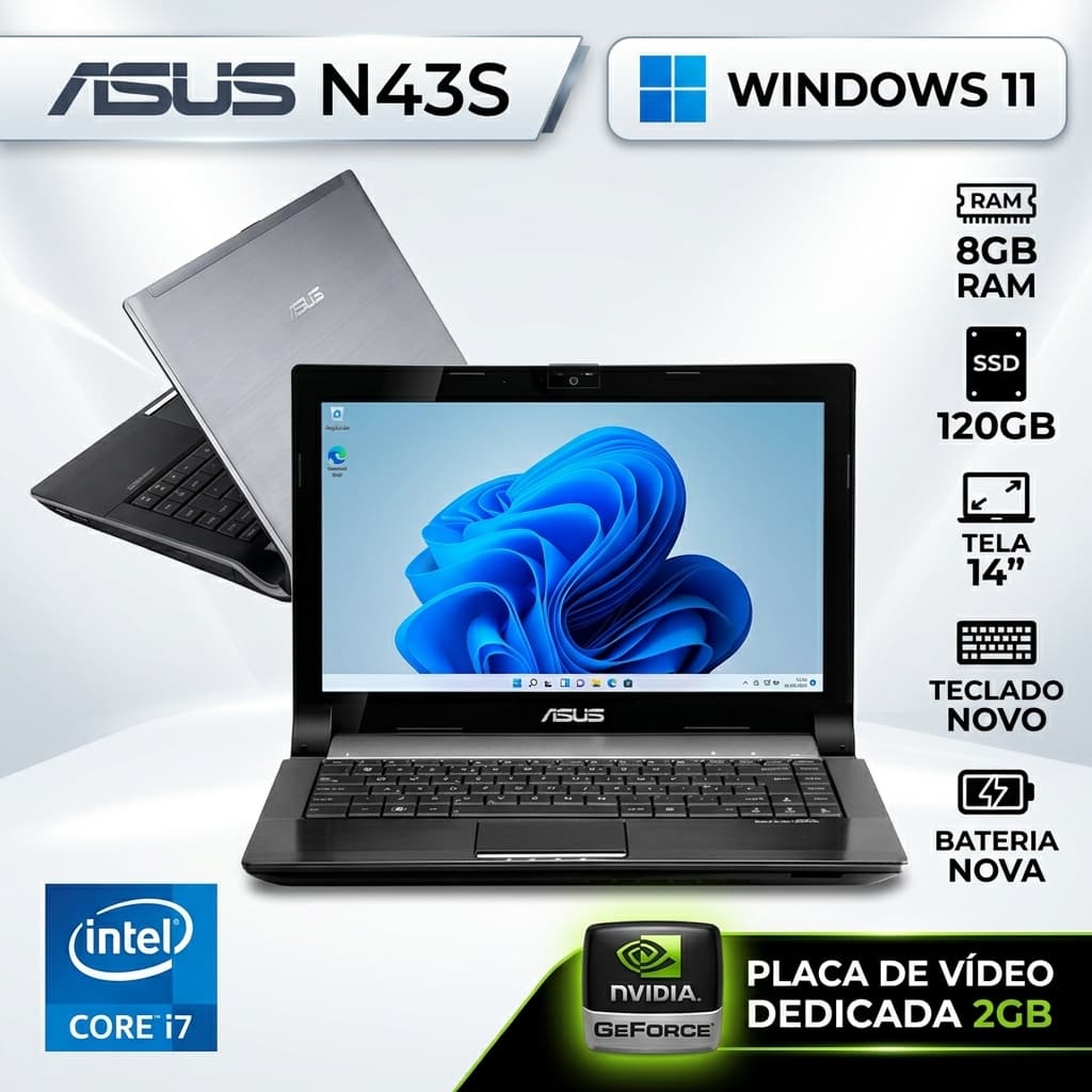Notebook Asus N43S Intel Core i7 8GB RAM SSD 120GB Placa de Vídeo 2GB