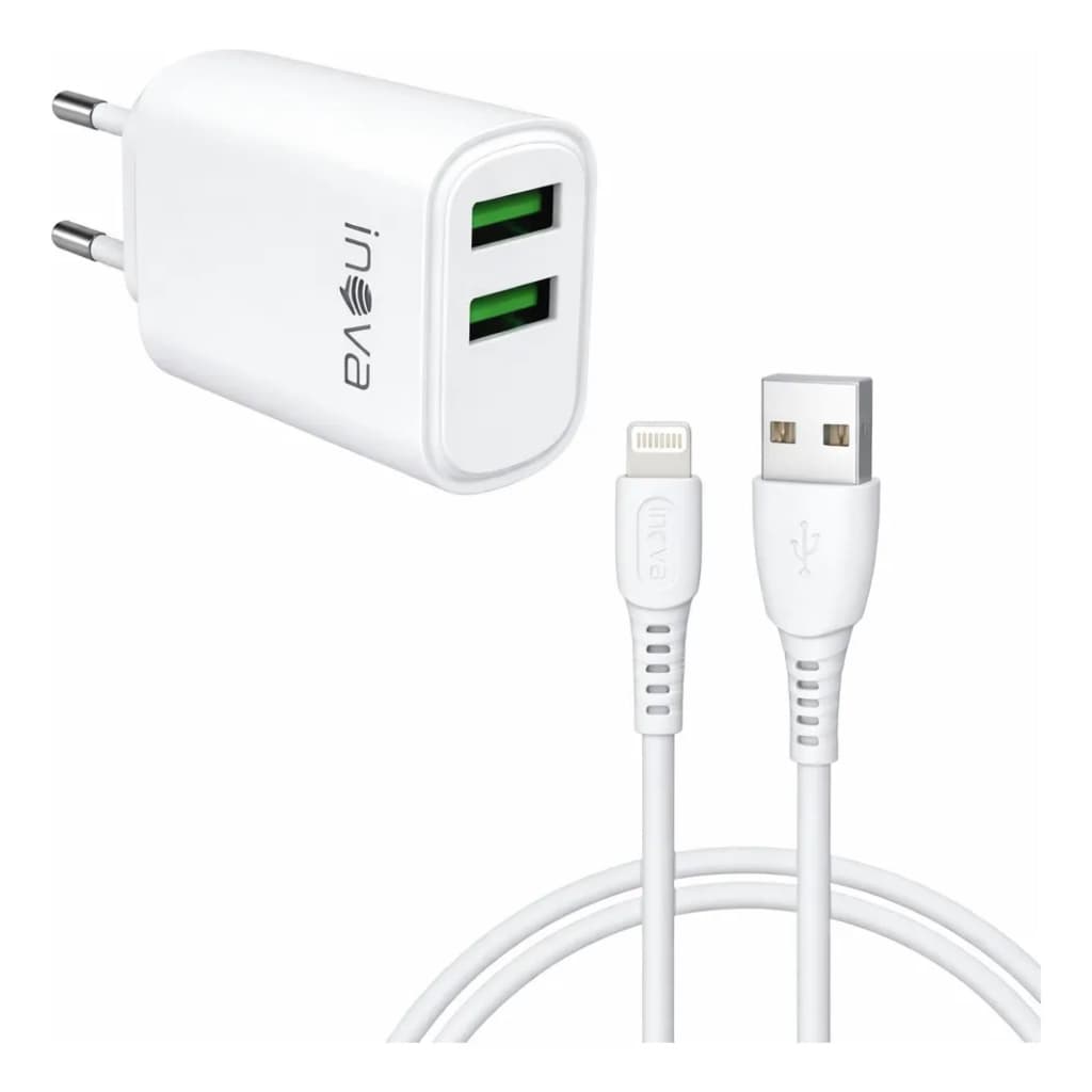 Kit Carregador Turbo Inova 2 USB + Cabo Tipo C Carga Rápida Celular
