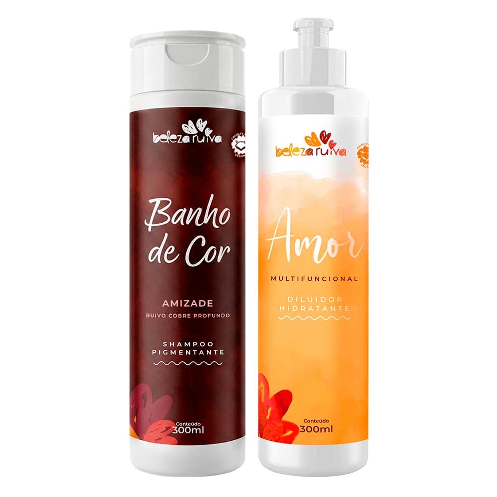 Shampoo Pigmentante Banho de Brilho Ruivo Cobre Profundo 300ml Diluidor Condicionador Amor 300ml Sem Amônia Hidratante