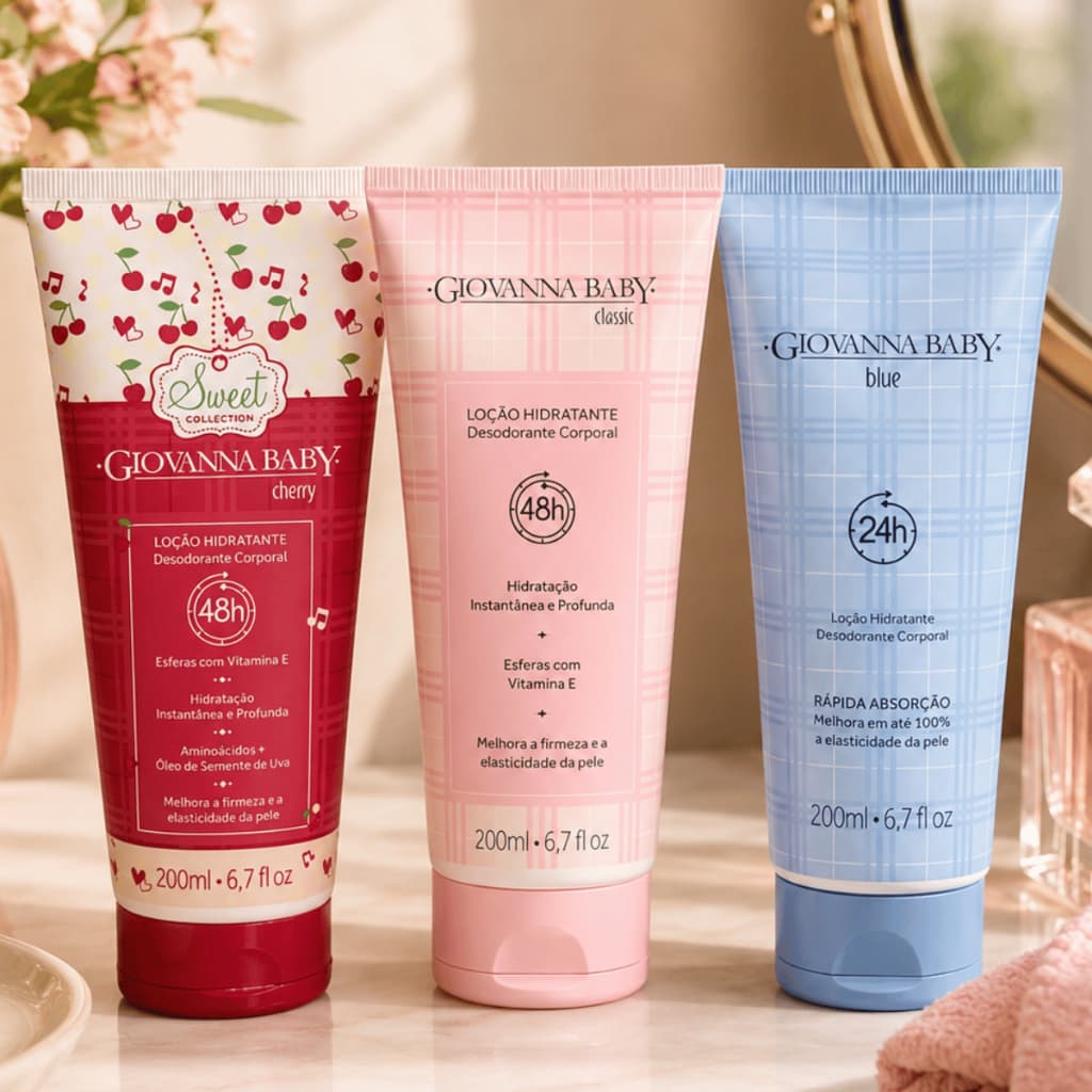 Loção Hidratante Corporal Giovanna Baby Classic Blue Cherry 200ml Kit 1, 2, 3 ou 4 Unidades Original