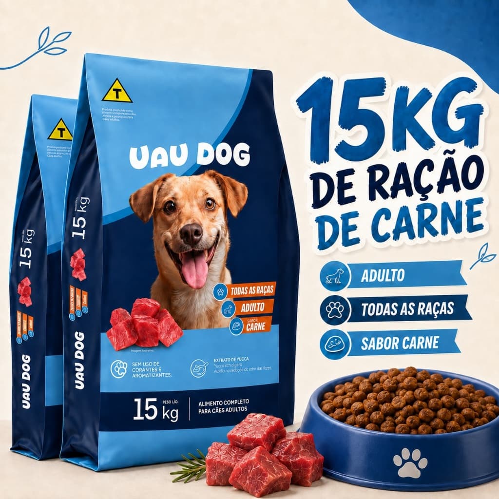 Ração Para Cachorro Adulto Sabor Carne 15kg Todas As Raças Sem Corante