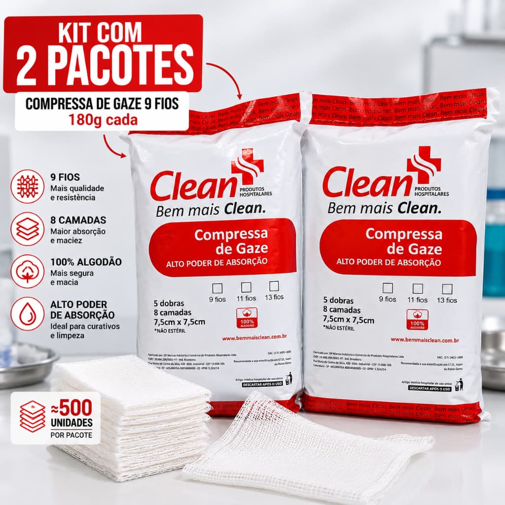 Kit 2x Compressa De Gaze 13 Fios Hidrófila Não Estéril 1000un ou 480g Curativo