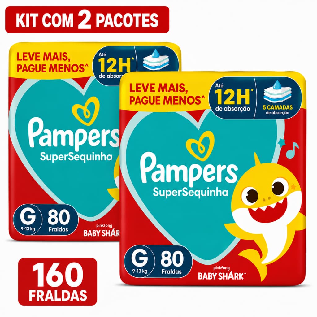 Kit 2 Pacotes Pampers SuperSequinha – Tamanho G – 160 Fraldas