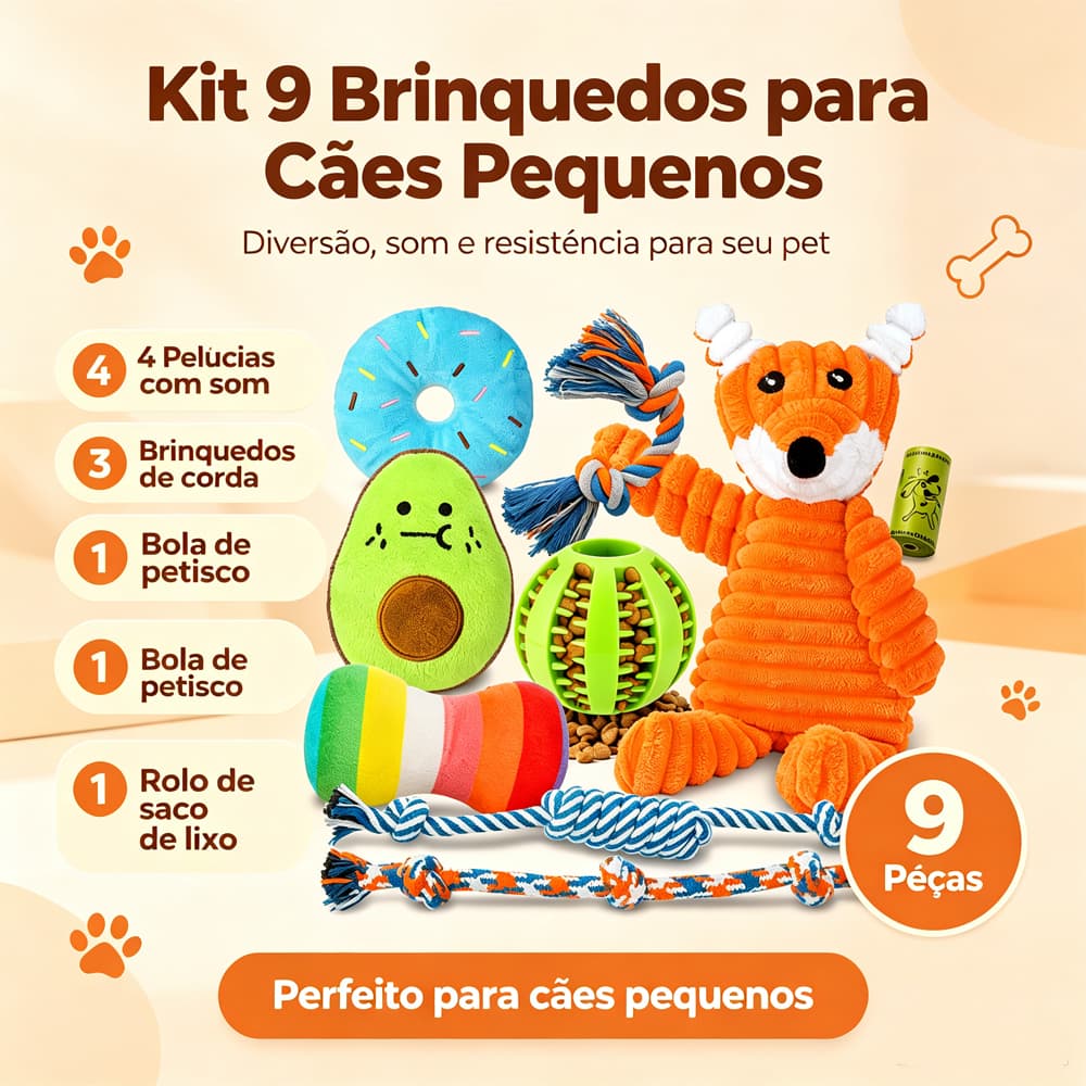Kit 9/25 Brinquedos para Cachorro Mordedor Pet, Brinquedo Interativo com Corda e Apito, Resistente, Anti-stress e Limpez