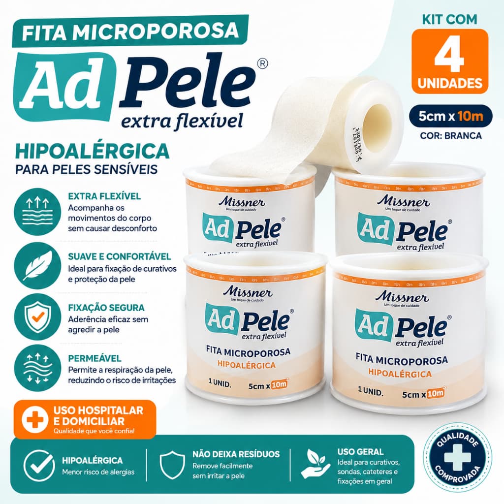 Fita Cirúrgica Micropore Hipoalérgica Branca 5cm x 10m - 4 Unidades - Missner