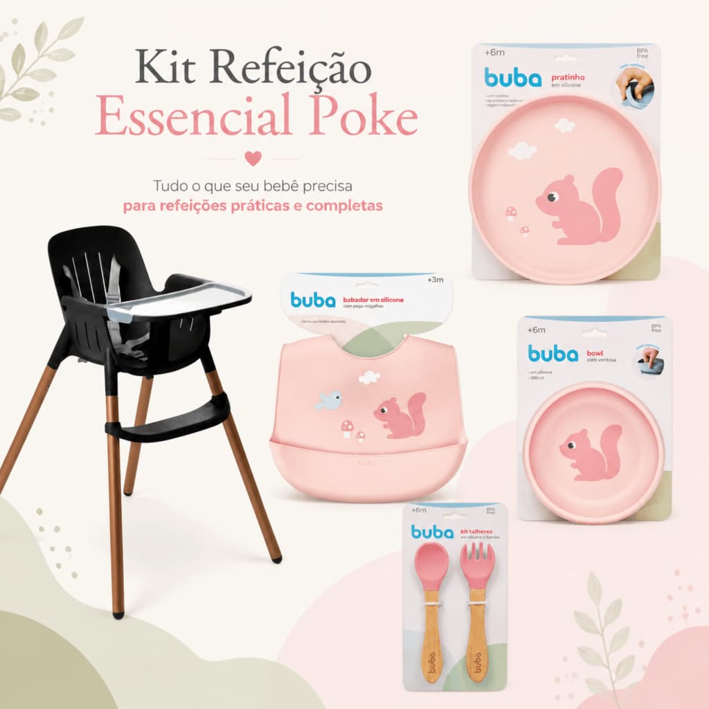 Cadeira Papinha Poke Burigotto Kit Alimentação Bebê Buba Prato Bowl Talheres Silicone