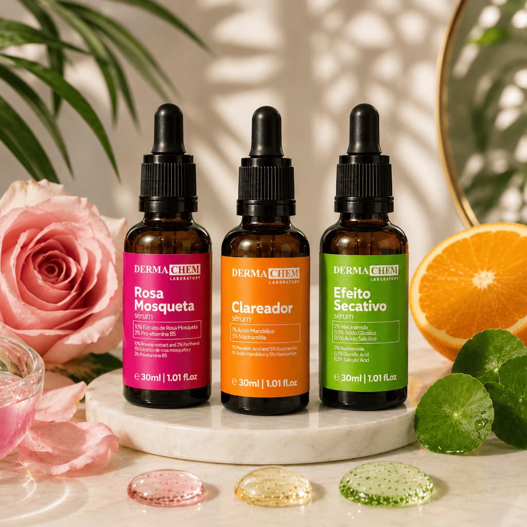 Séruns Faciais Dermachem Rotina Skincare - Rosa Mosqueta, Vitamina C e Ácido Salicílico