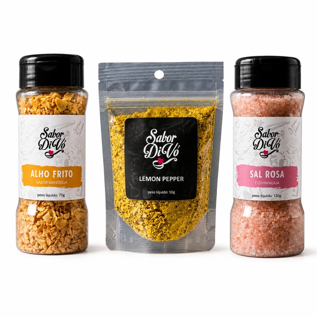 kit Temperos Lemon Pepper e Sal Rosa e Alho Frito Combo Salada