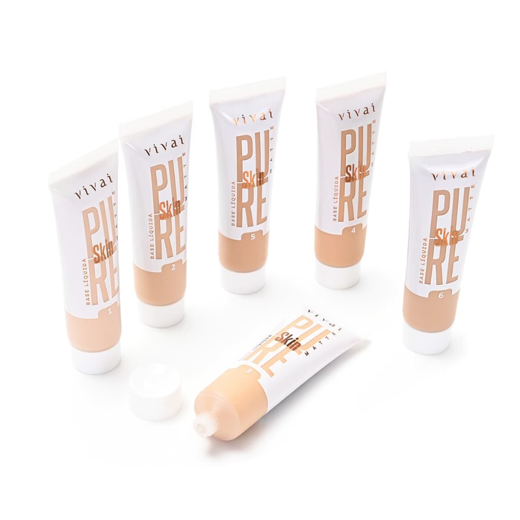 Base Líquida Matte Vivai Pure Skin - Alta Cobertura, Efeito Matte Natural, Controle de Oleosidade