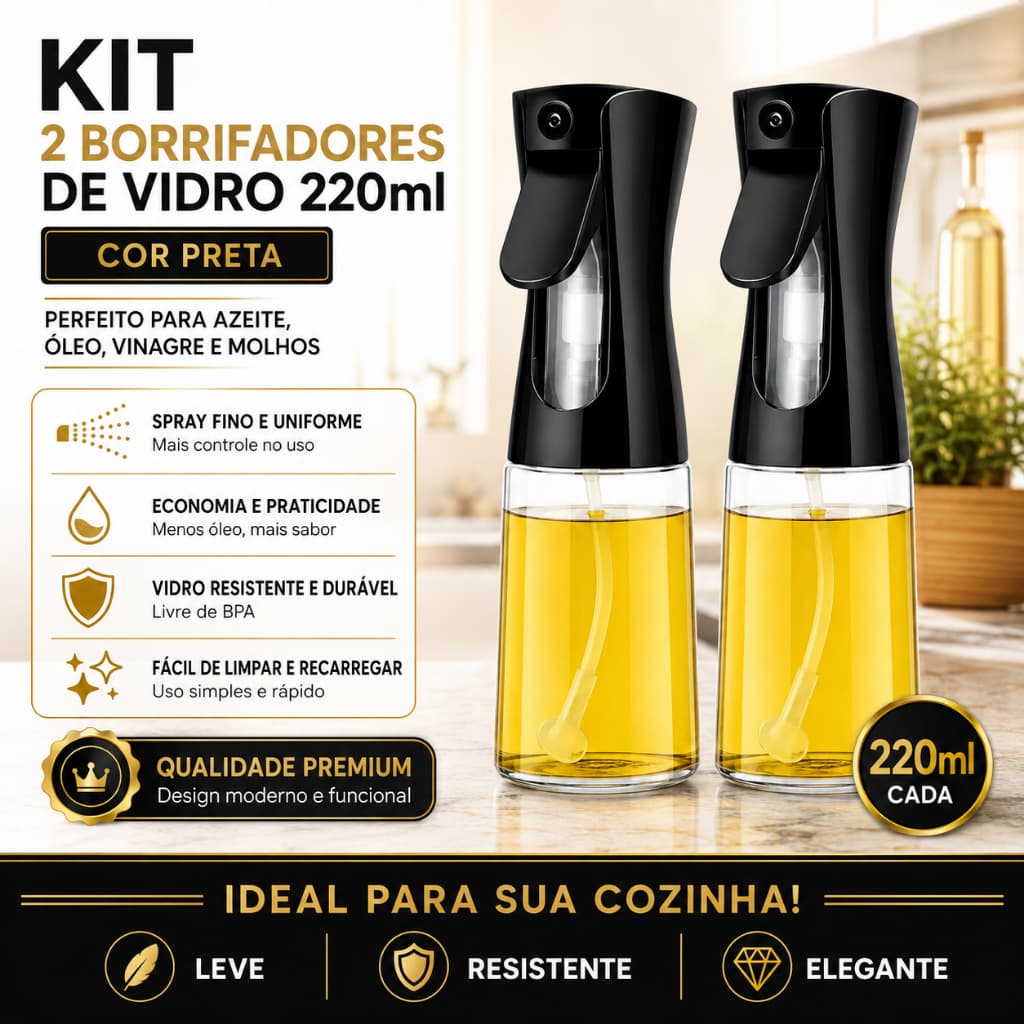 Borrifador Culinário em Vidro, Galheteiro Pulverizador de Temperos, Garrafa Spray para Azeite, Vinagre, Molho de Soja, S