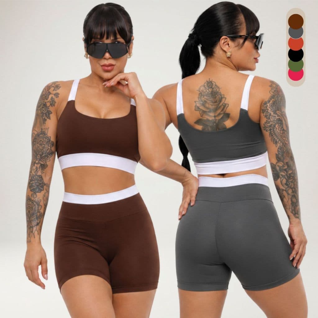 Conjunto Fitness Feminino Short Cintura Alta e Top com Bojo Academia Treino Corrida