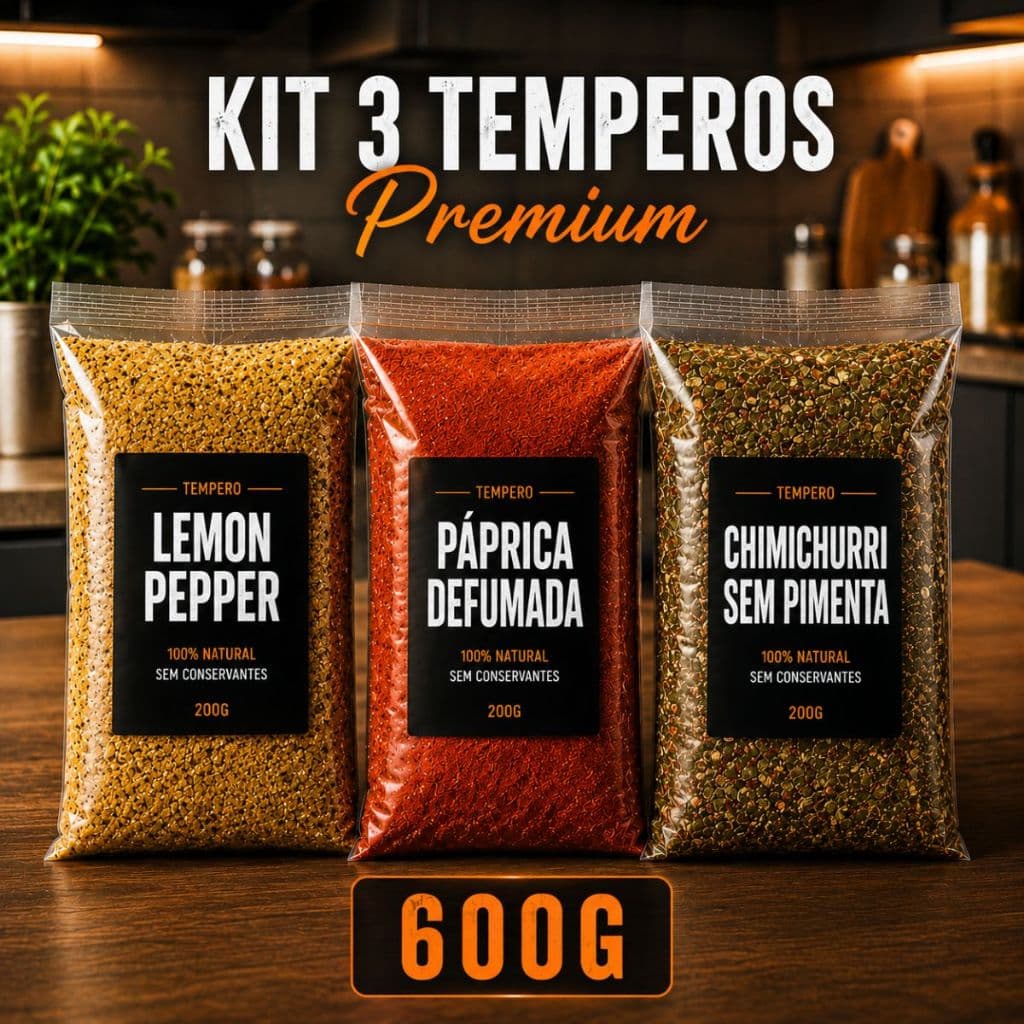 COMBO TEMPEROS CONDIMENTOS SELECIONADOS 600gr SEM CONSERVANTES - LEMON PEPPER,ANA MARIA, CHIMICHURRI