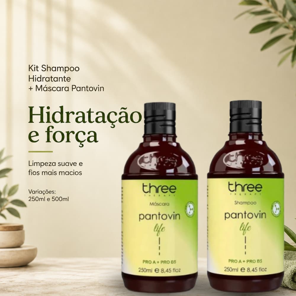 Kit Shampoo Hidratante + Máscara Pró Vitamina B5 Fortalece Os Fios Do Cabelo Pantovin Three Therapy