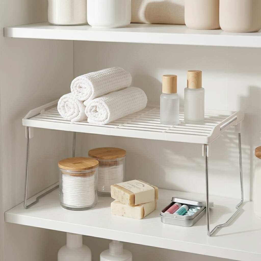 Suporte Organizador Mesa Rack Pratelera Branca Multiuso Cozinha Armário Aramado Empilhável 28x17cm