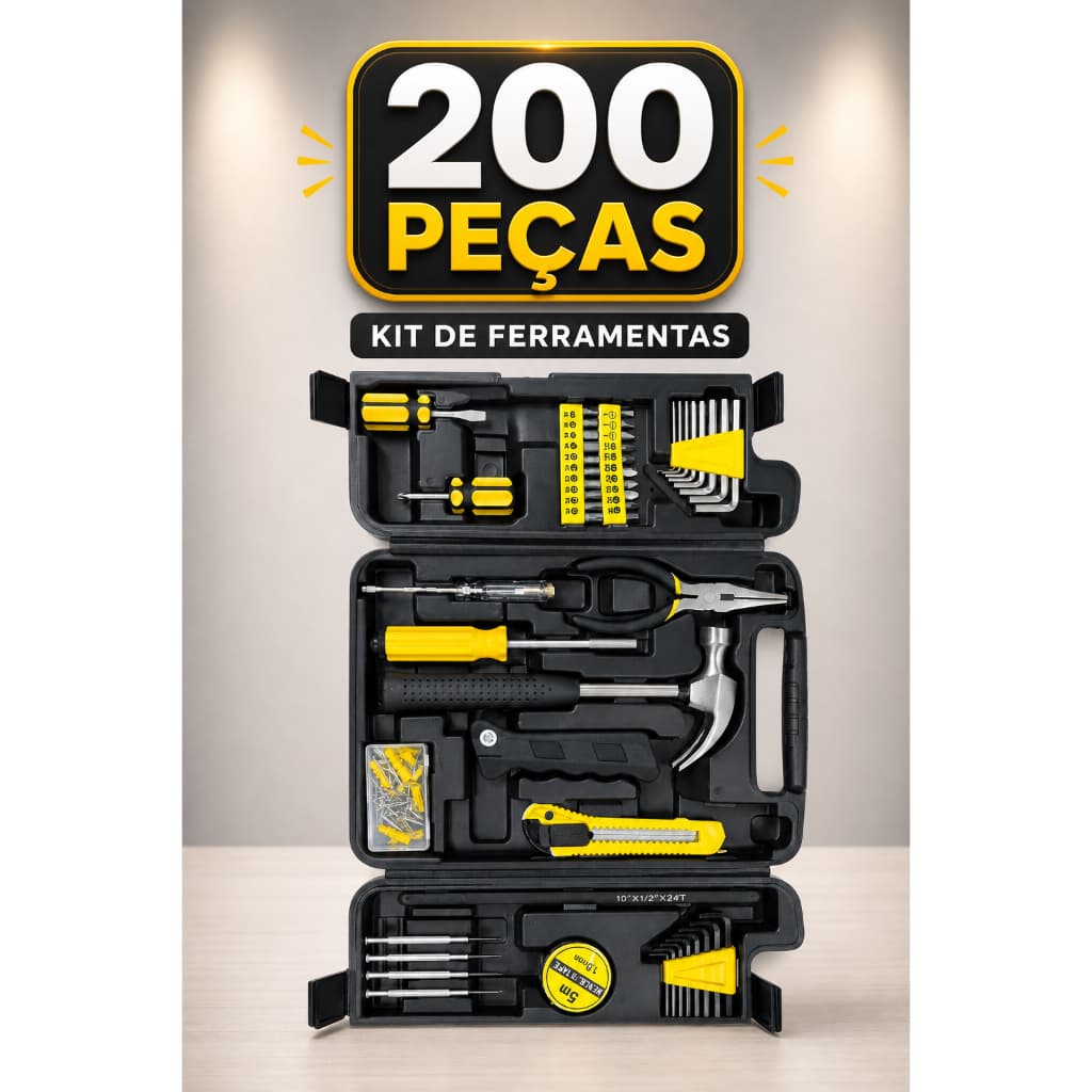 Maleta de Ferramentas 200 Peças Kit Completo Profissional com Caixa Organizadora