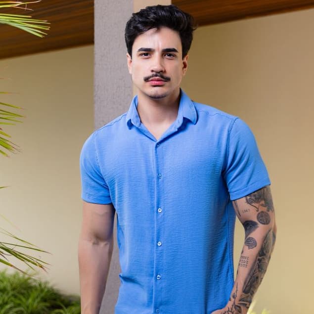 Camisa Social Masculina Manga Curta Slim Fit Texturizada Praia Verão