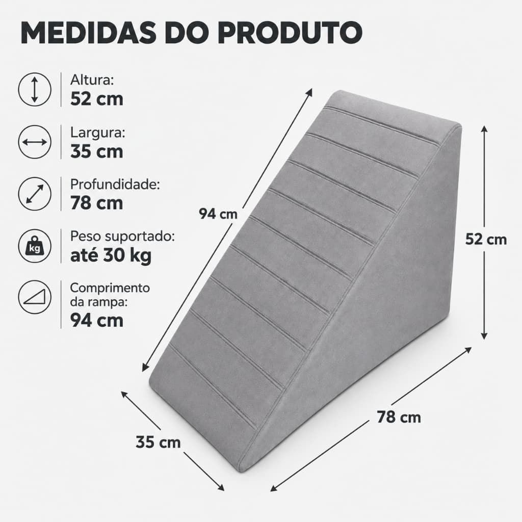 Rampa para Cachorro E Gato Escadinha Pet Shop Estofada Acesso Seguro E Antiderrapante Ração  - Trida Moveis