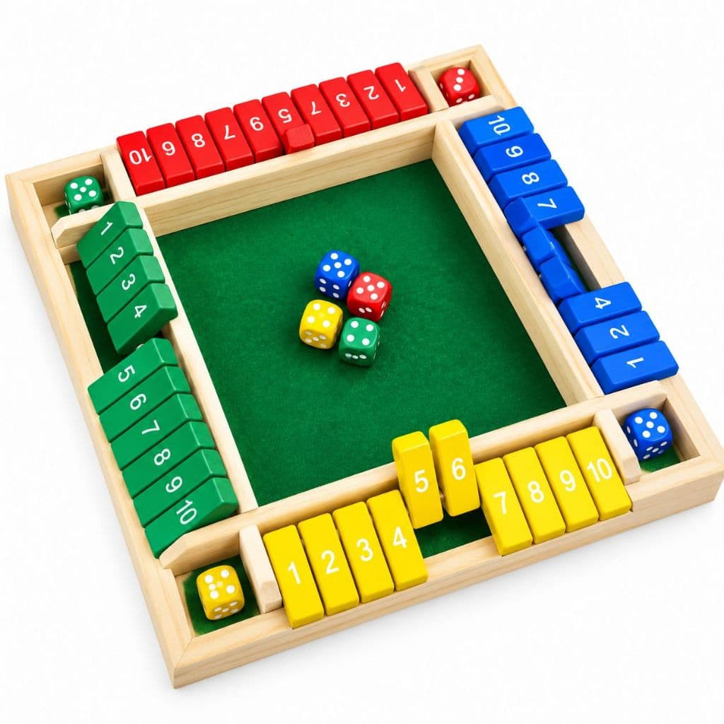 Jogo de Dados Shut The Box 4 Jogadores em Madeira Tabuleiro 22x22cm Jogo de Família