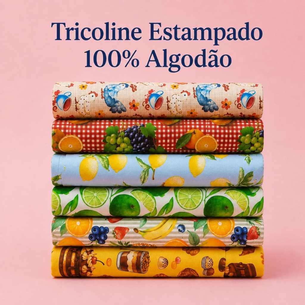 Tecido Tricoline 100% Algodão Estampado Cozinha Frutas -Venda por Metro-Artesanato Patchwork Costura