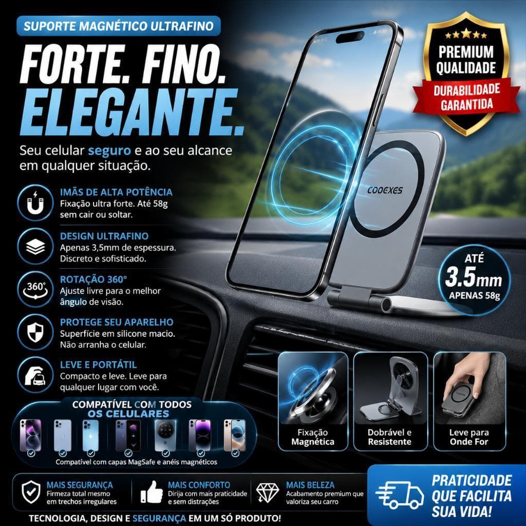 Suporte Magnético Ultrafino Dobrável para Celular, Universal para Navegação no Carro,dobrável,suporte para celular