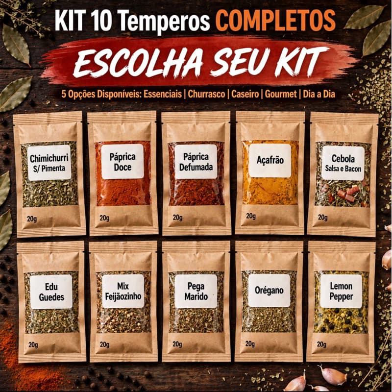 Kit com 10 Temperos e Condimentos - Completo para o Dia a Dia