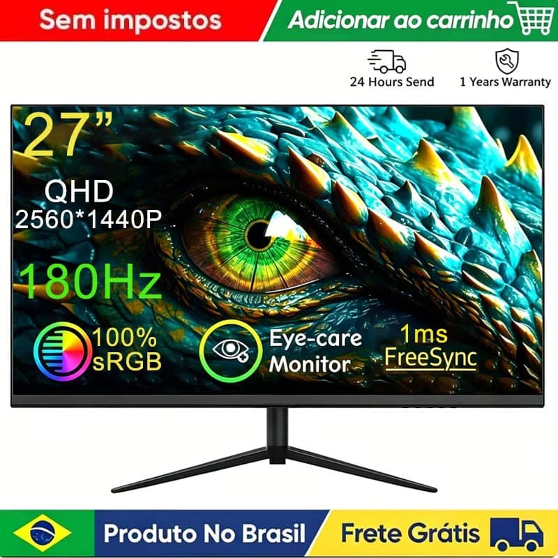 27 polegadas 2K 180Hz Monitor 2560*1440P Monitor Gamer de 100% sRGB IPS HDR QHD FreeSync DP HDMI para PC Desktop PS4/PS5