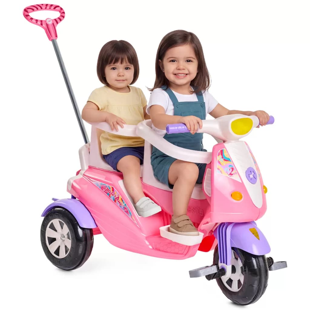 Carrinho Quadriciclo de Passeio Infantil Andador e Empurrador Moto Duo Calesita