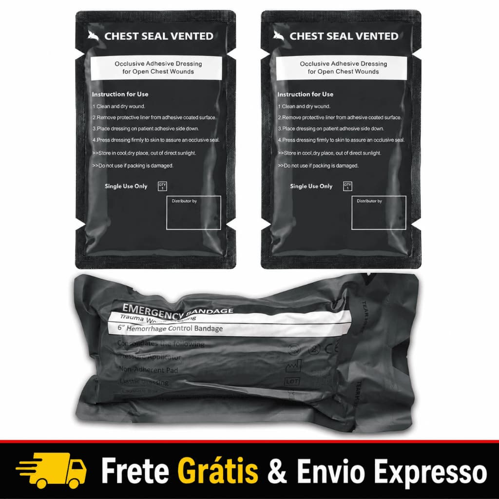 Kit APH Tático Selo De Tórax + Bandagem Atadura Israelense 6 Polegadas - Primeiros Socorros/iFAK - Pronta Entrega
